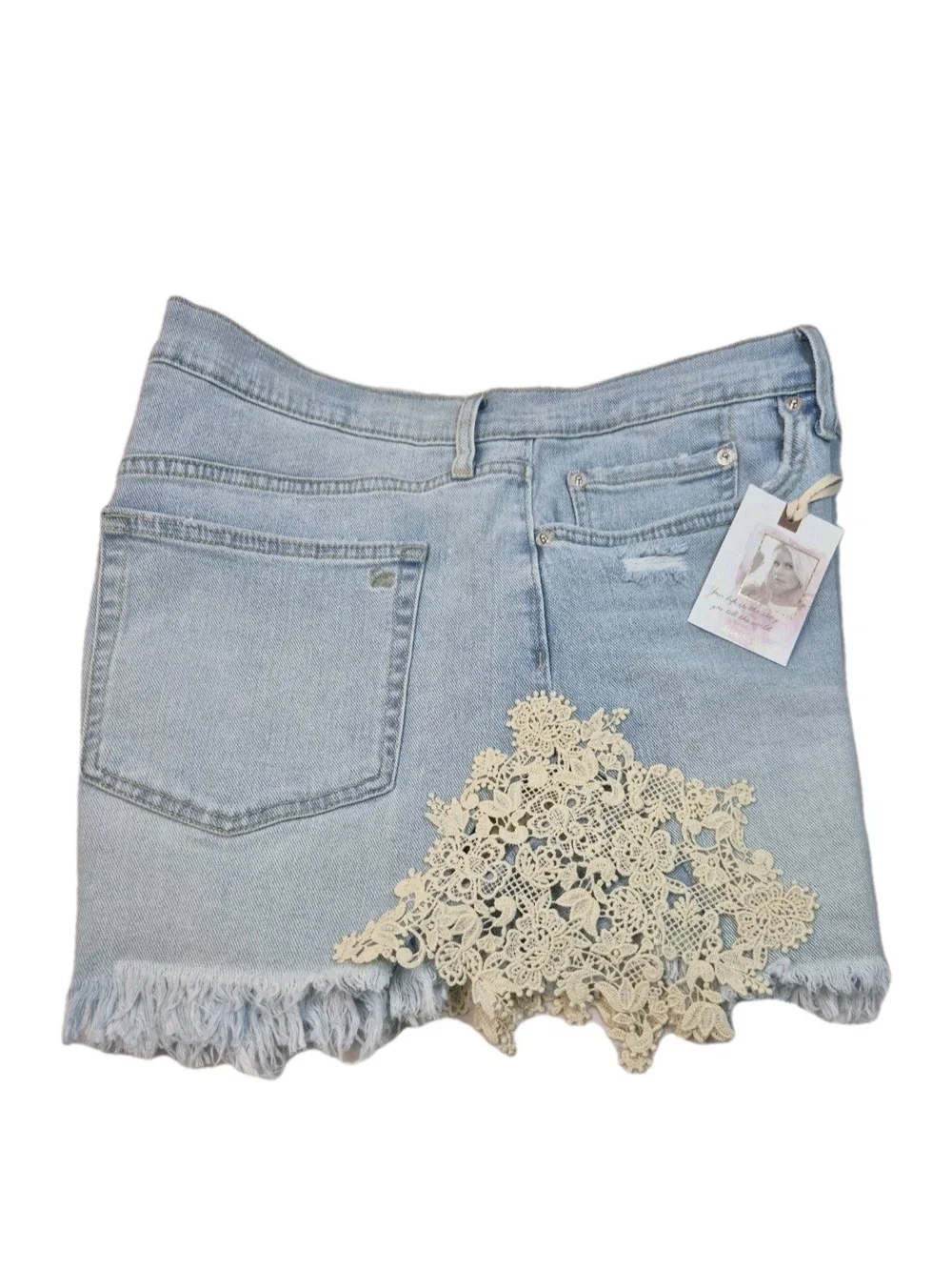 Jessica Simpson Hug Me Jean Shorts Buttercup Size 30 Frayed Button Fly Blue 31 - Picture 3 of 13